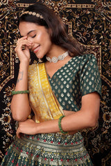 Dark Green Jacquard Woven Lehenga Choli