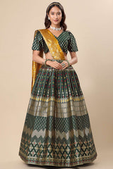 Dark Green Jacquard Woven Lehenga Choli