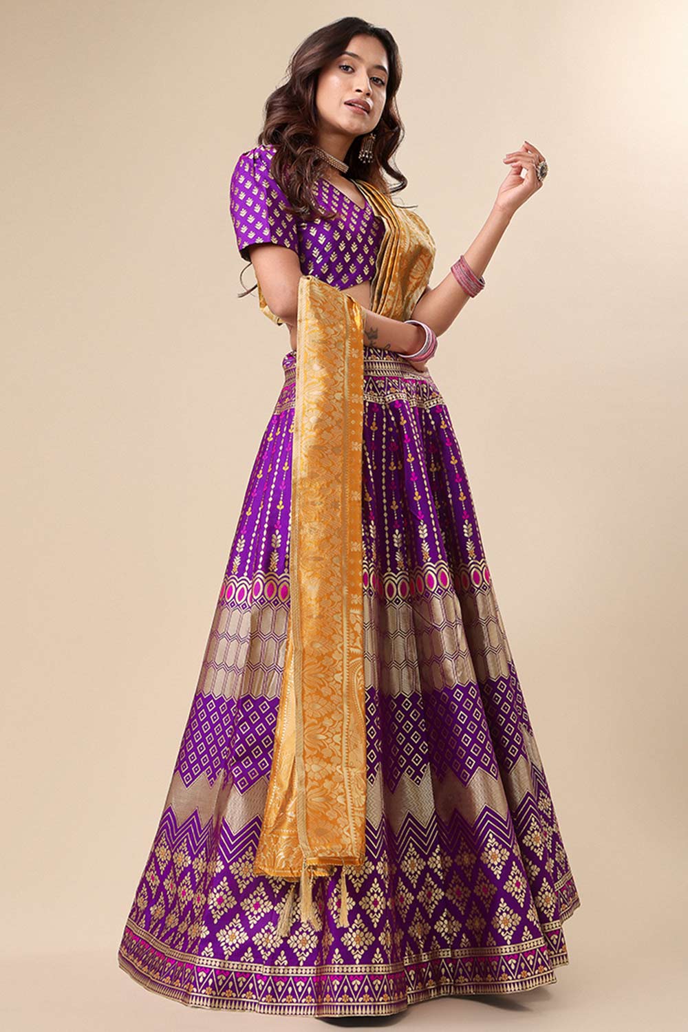 Purple Jacquard Woven Lehenga Choli