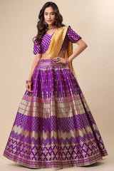 Purple Jacquard Woven Lehenga Choli