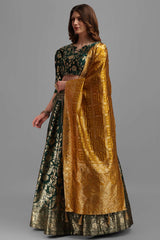 Dark Green Jacquard Woven Lehenga Choli