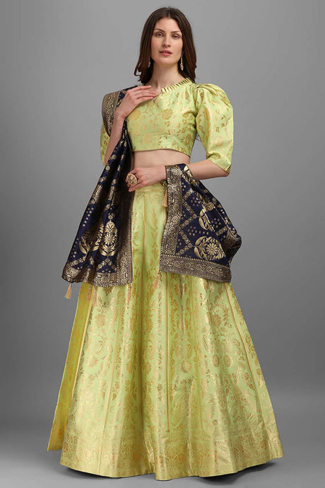 Light Green Jacquard Woven Lehenga Choli