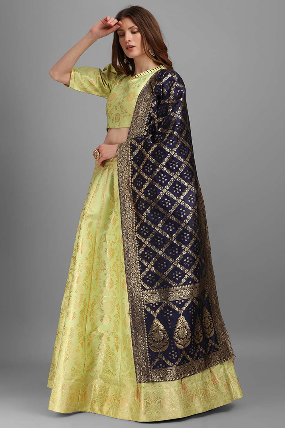 Light Green Jacquard Woven Lehenga Choli