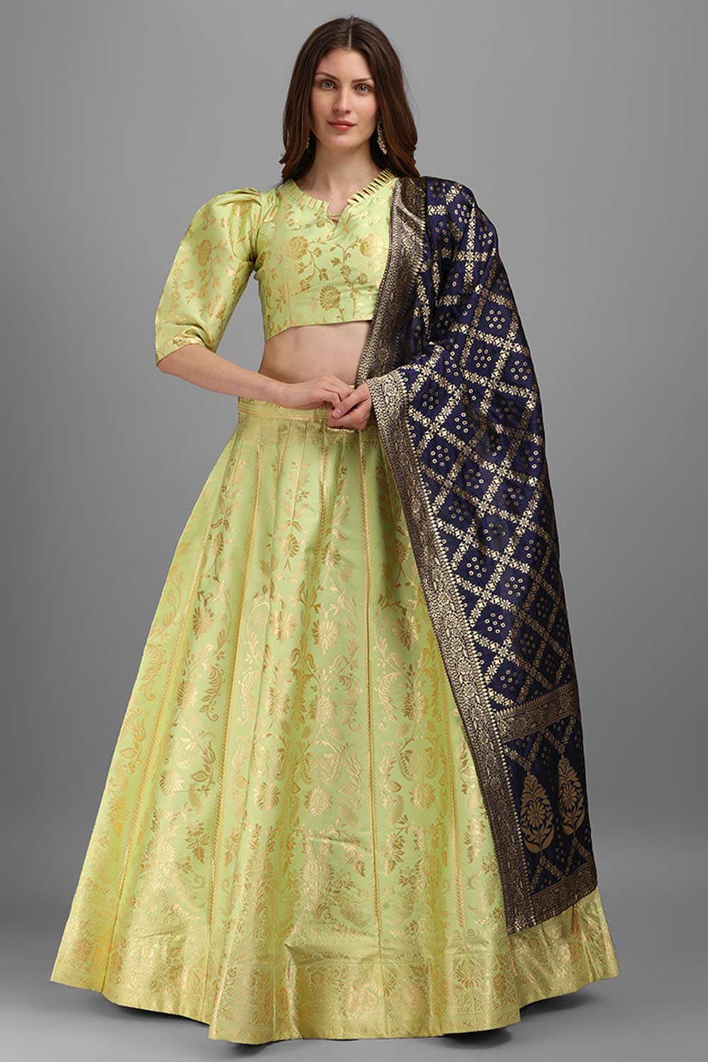 Light Green Jacquard Woven Lehenga Choli