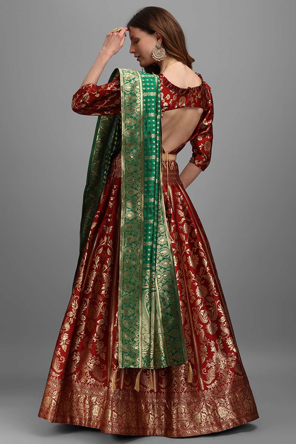 Maroon Jacquard Woven Lehenga Choli