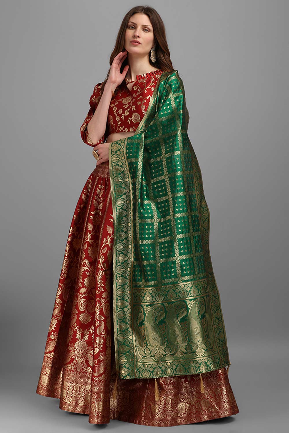 Maroon Jacquard Woven Lehenga Choli