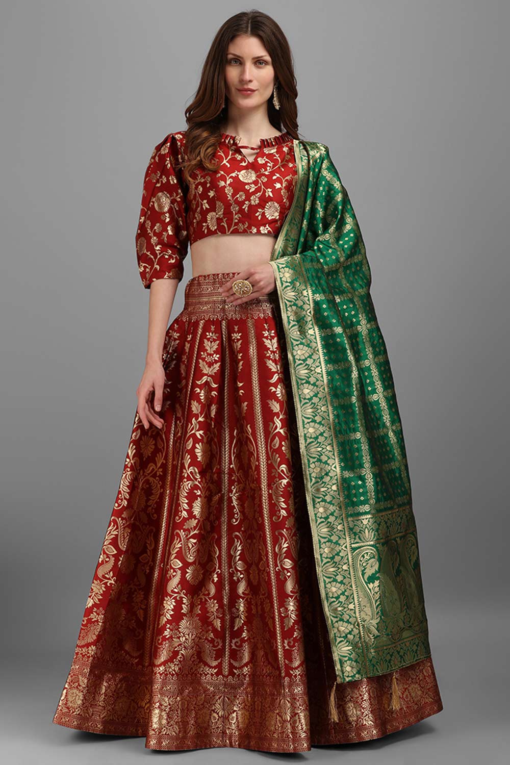 Maroon Jacquard Woven Lehenga Choli