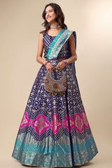 Navy Blue Jacquard Woven Lehenga Choli