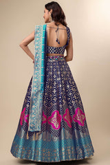 Navy Blue Jacquard Woven Lehenga Choli