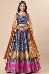 Teal Jacquard Woven Lehenga Choli