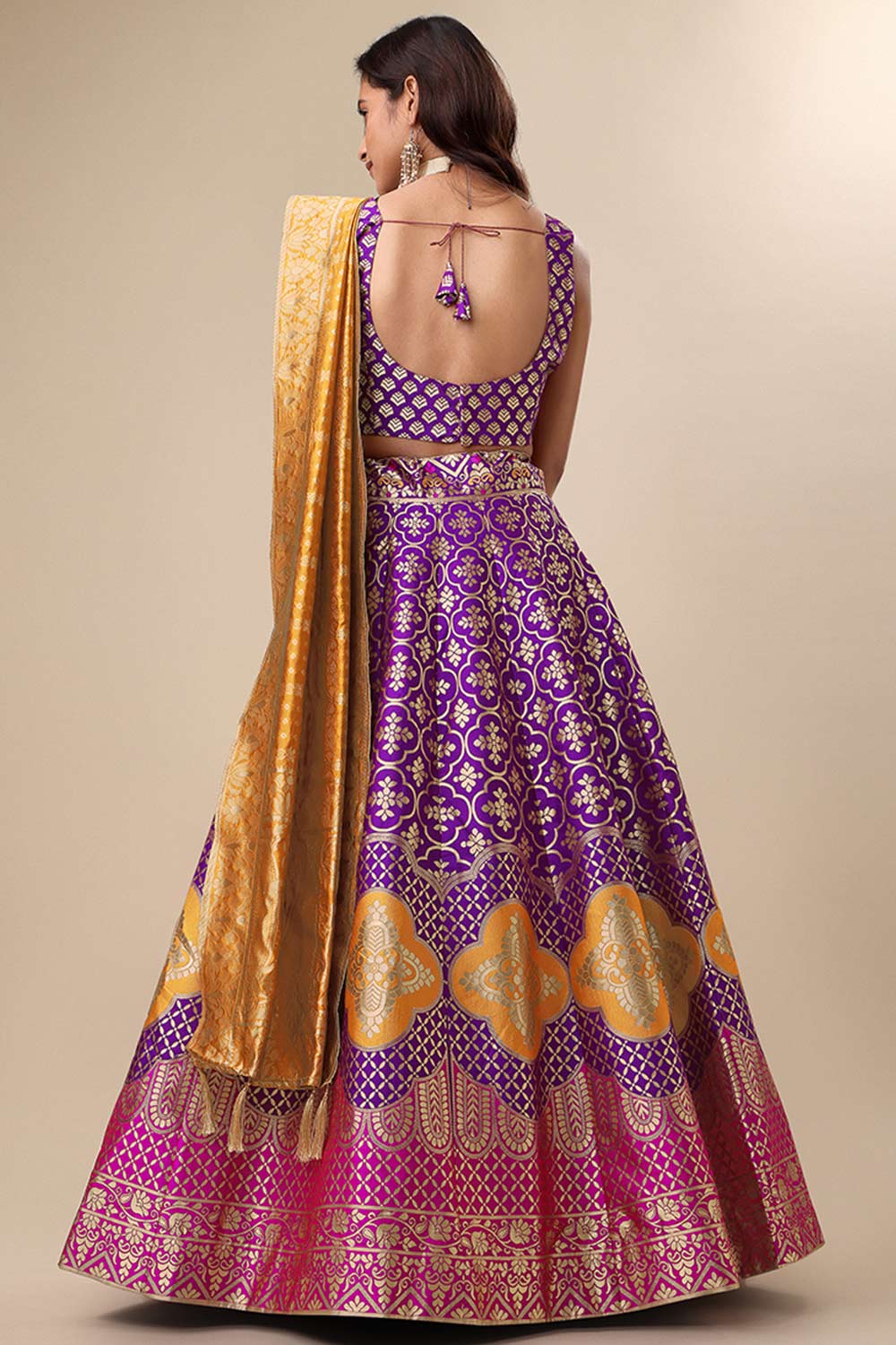 Purple Jacquard Woven Lehenga Choli