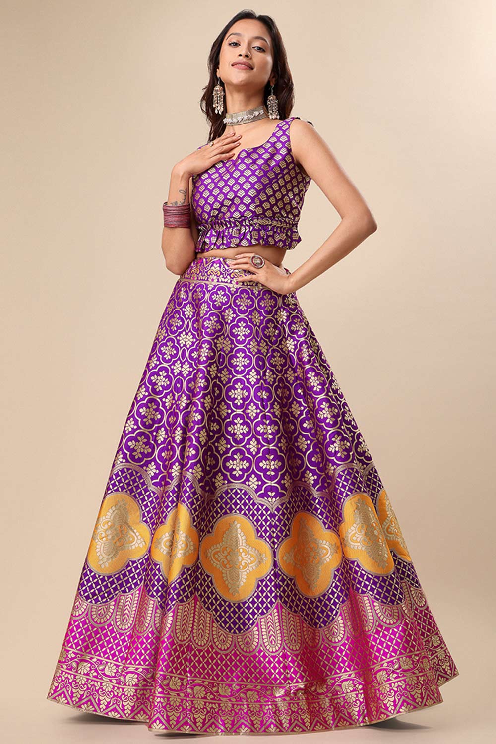 Purple Jacquard Woven Lehenga Choli