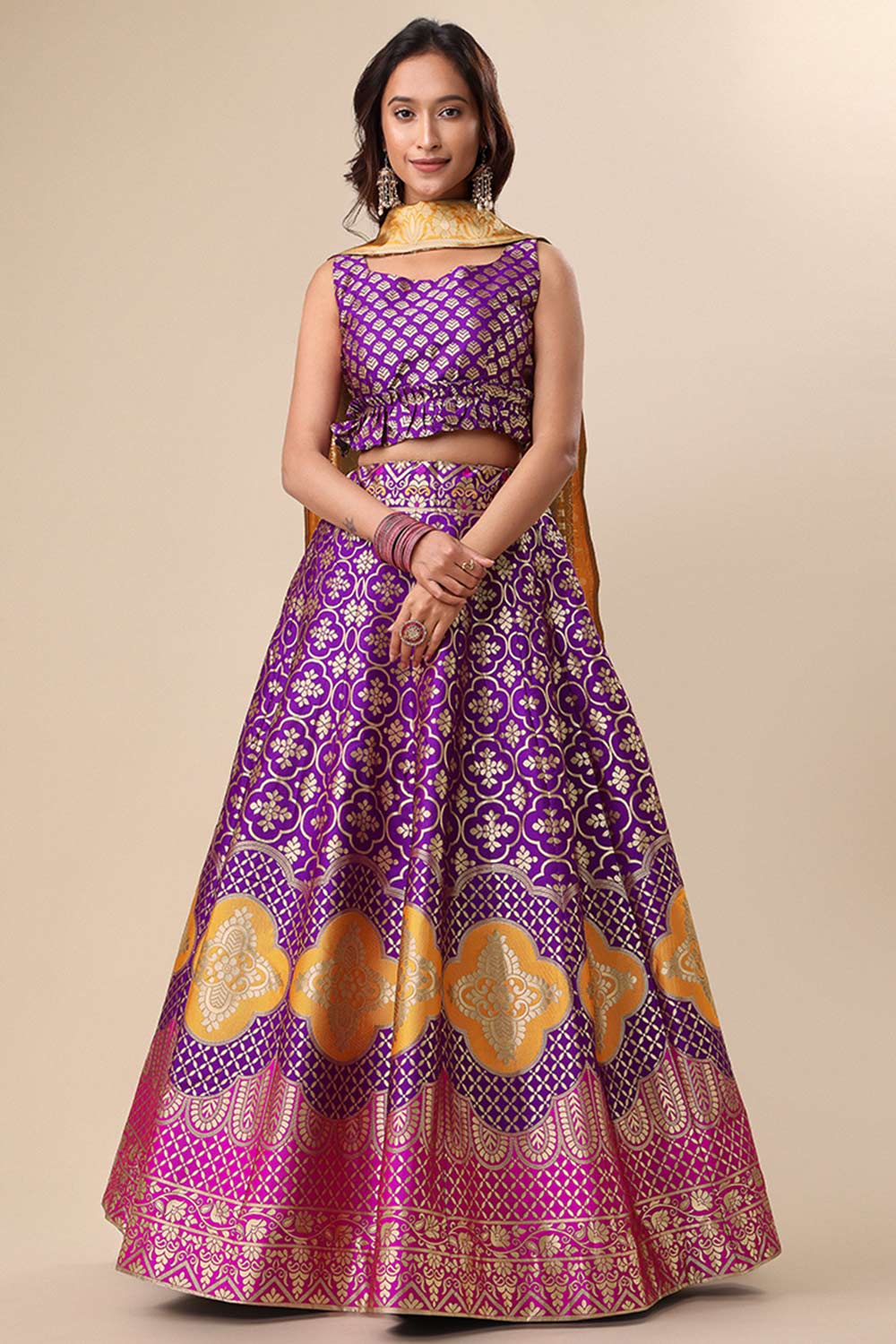 Purple Jacquard Woven Lehenga Choli