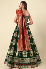 Dark Green Jacquard Woven Lehenga Choli