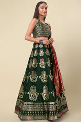 Dark Green Jacquard Woven Lehenga Choli