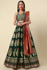 Dark Green Jacquard Woven Lehenga Choli