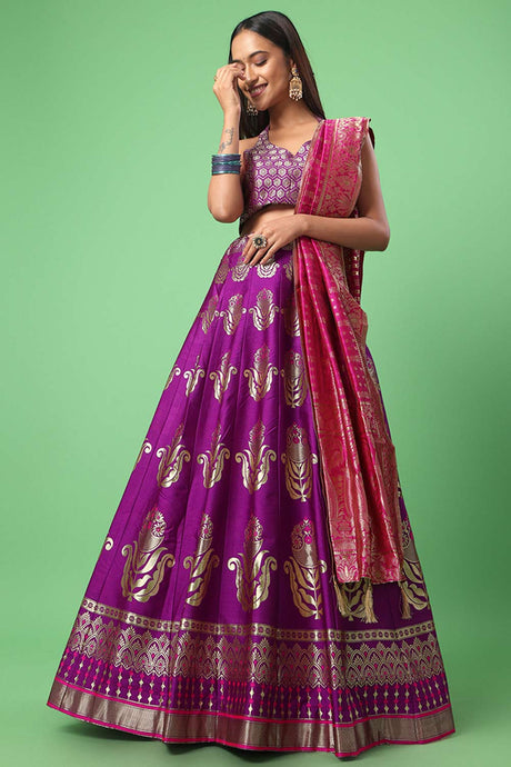 Purple Jacquard Woven Lehenga Choli