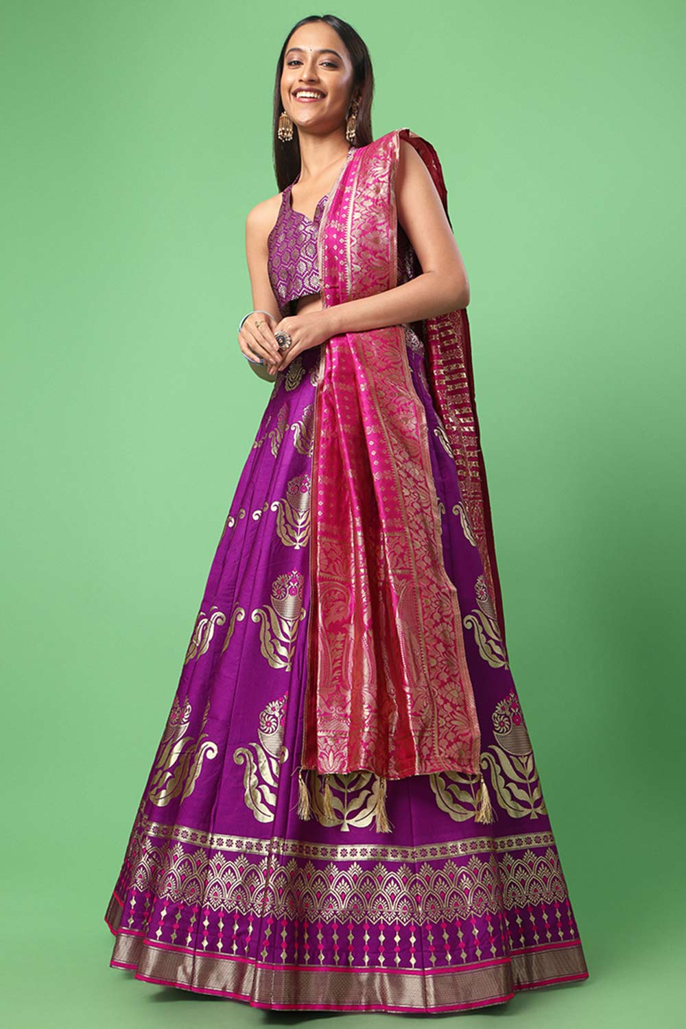 Purple Jacquard Woven Lehenga Choli