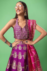 Purple Jacquard Woven Lehenga Choli