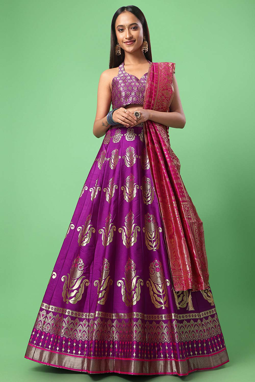 Purple Jacquard Woven Lehenga Choli