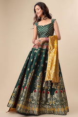 Dark Green Jacquard Woven Lehenga Choli