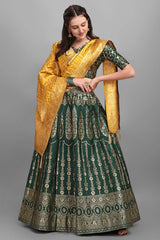 Dark Green Jacquard Woven Lehenga Choli