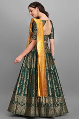 Dark Green Jacquard Woven Lehenga Choli