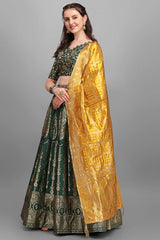 Dark Green Jacquard Woven Lehenga Choli