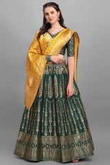 Dark Green Jacquard Woven Lehenga Choli