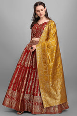 Maroon Jacquard Woven Lehenga Choli