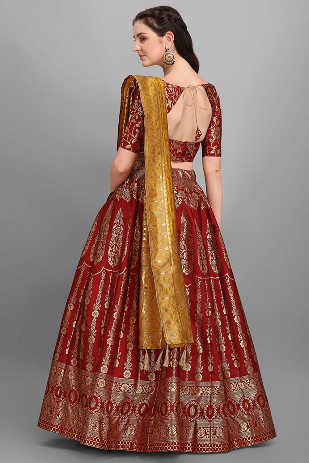 Maroon Jacquard Woven Lehenga Choli