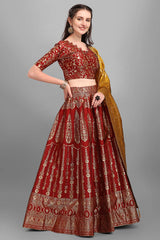 Maroon Jacquard Woven Lehenga Choli