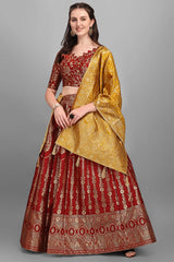 Maroon Jacquard Woven Lehenga Choli