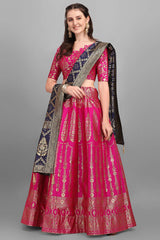 Rani Pink Jacquard Woven Lehenga Choli