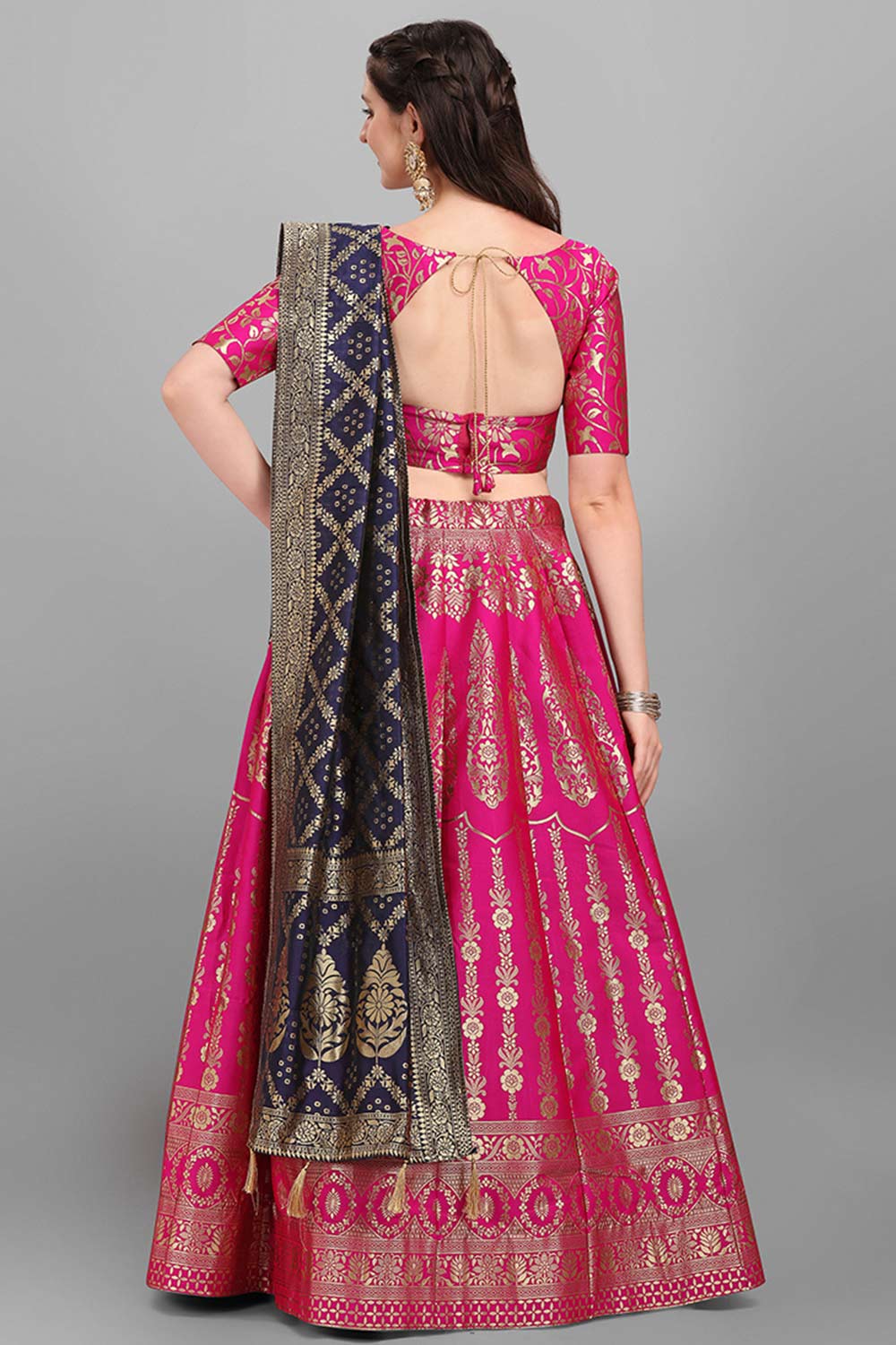 Rani Pink Jacquard Woven Lehenga Choli