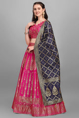 Rani Pink Jacquard Woven Lehenga Choli