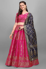 Rani Pink Jacquard Woven Lehenga Choli