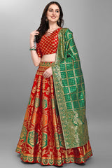 Red Jacquard Woven Lehenga Choli