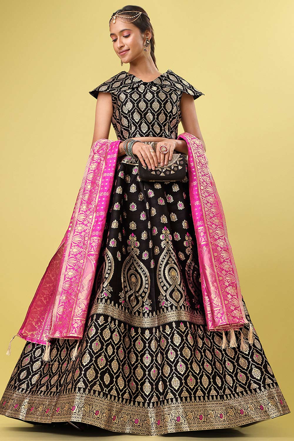 Black Jacquard Woven Lehenga Choli