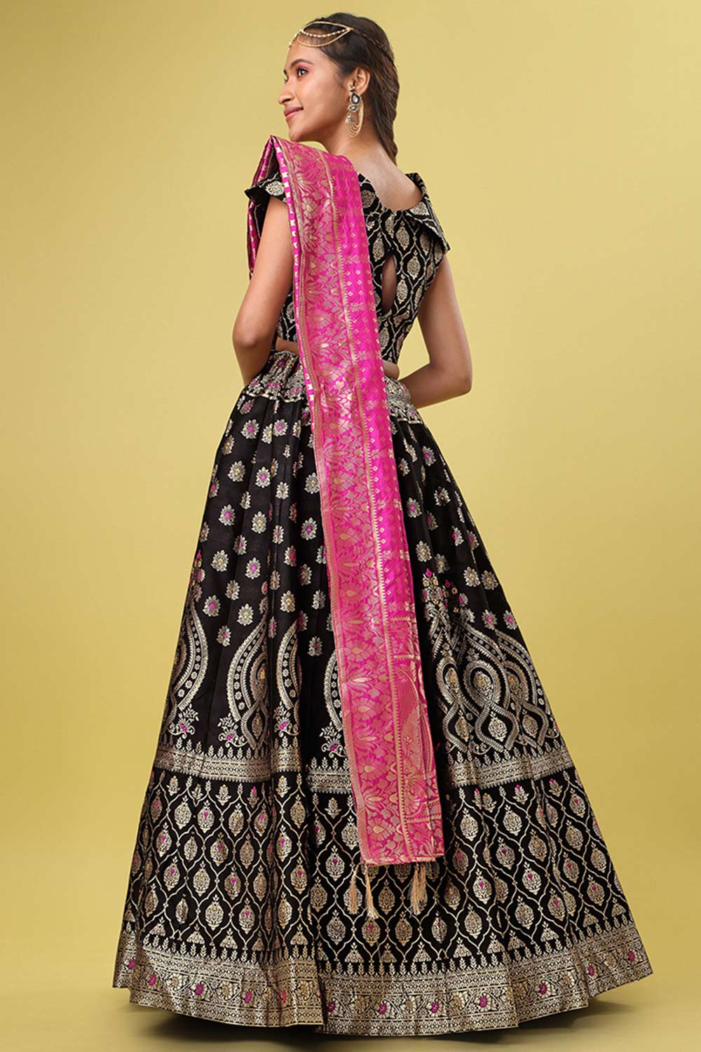 Black Jacquard Woven Lehenga Choli