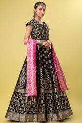 Black Jacquard Woven Lehenga Choli