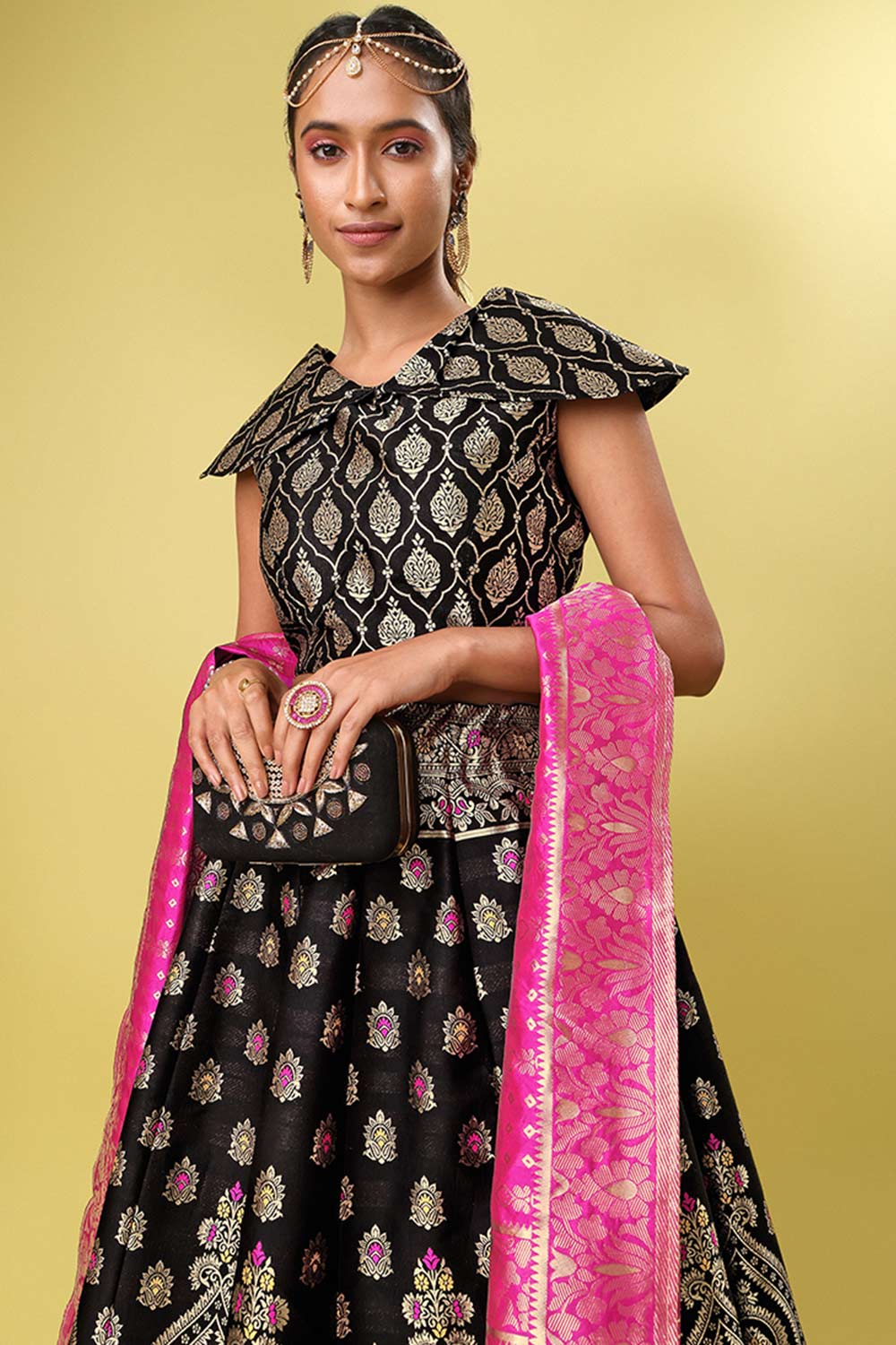 Black Jacquard Woven Lehenga Choli