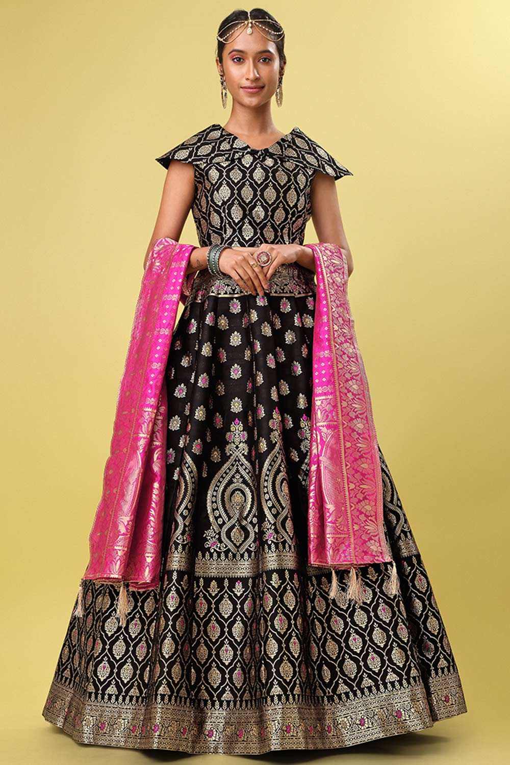 Black Jacquard Woven Lehenga Choli