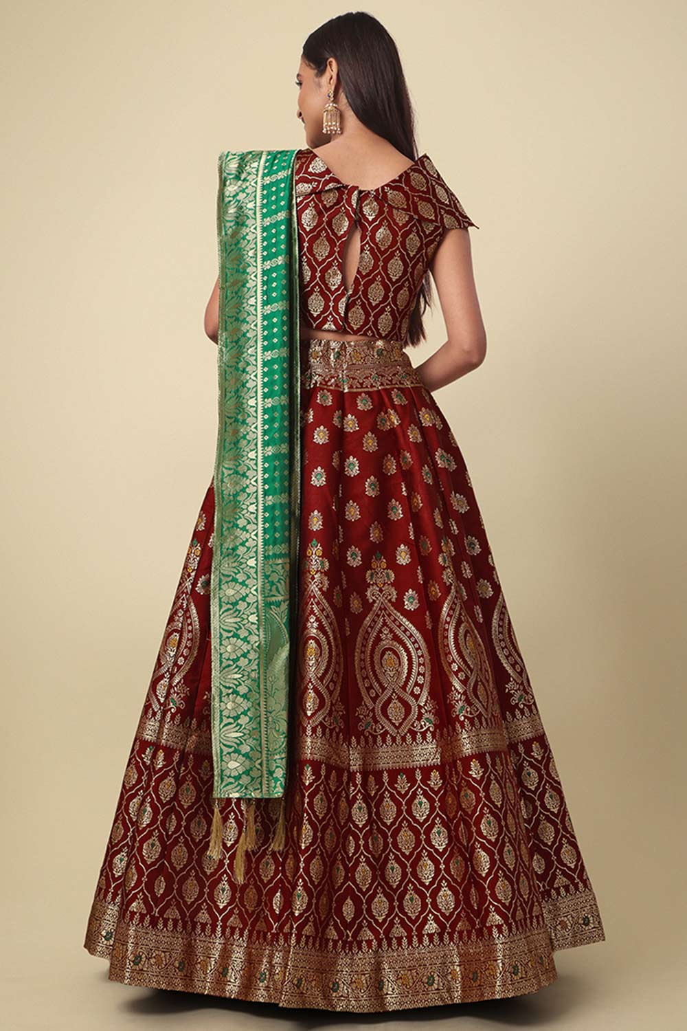 Maroon Jacquard Woven Lehenga Choli