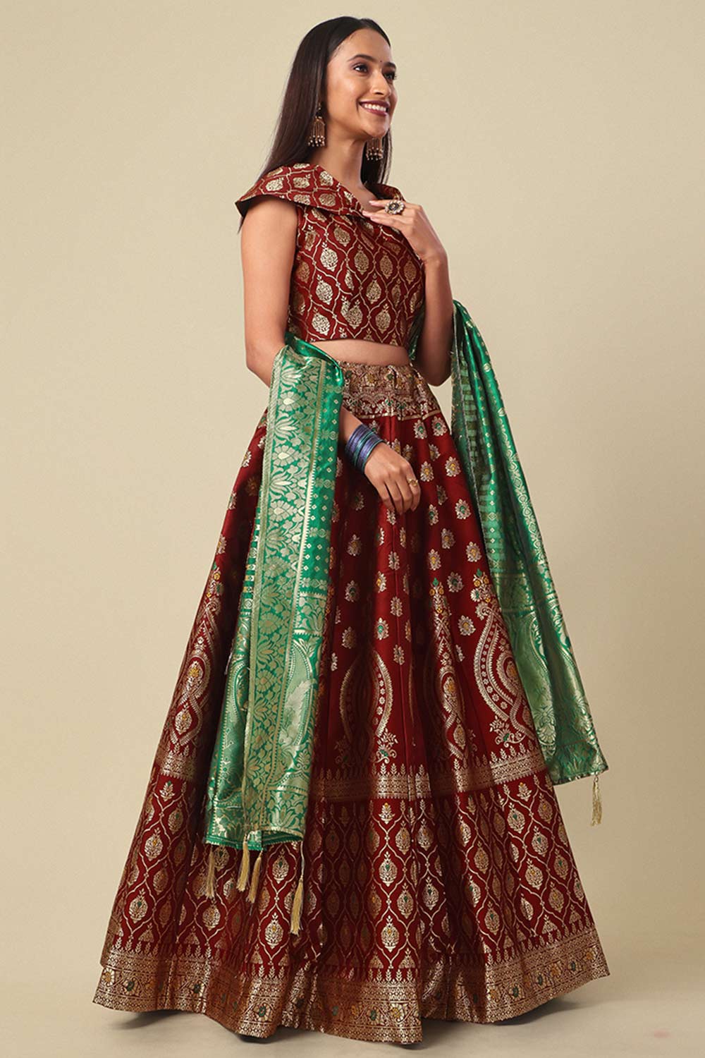 Maroon Jacquard Woven Lehenga Choli