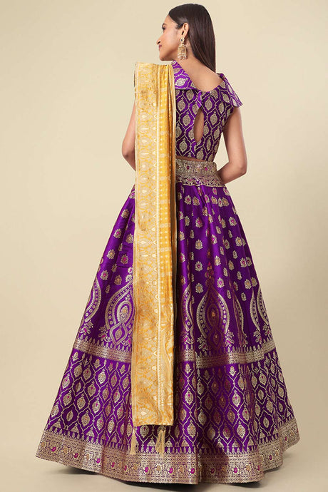 Purple Jacquard Woven Lehenga Choli