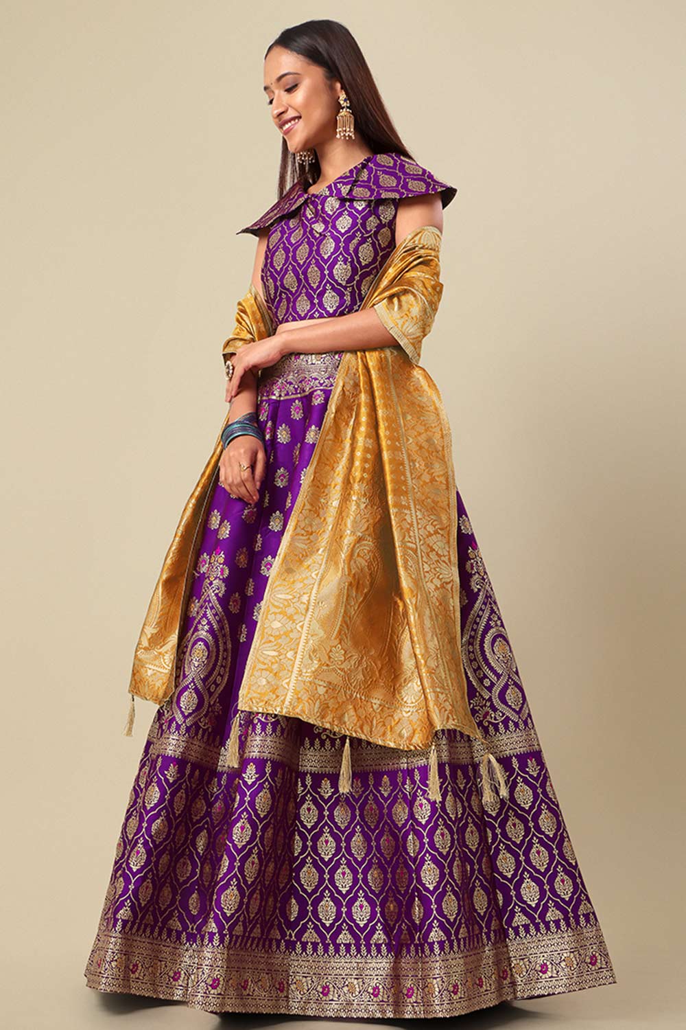 Purple Jacquard Woven Lehenga Choli