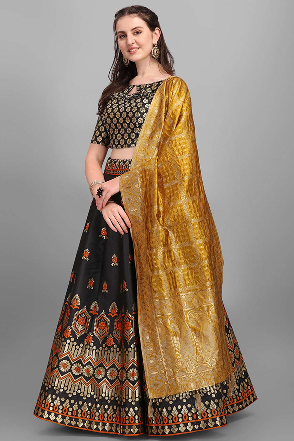 Black Jacquard Woven Lehenga Choli