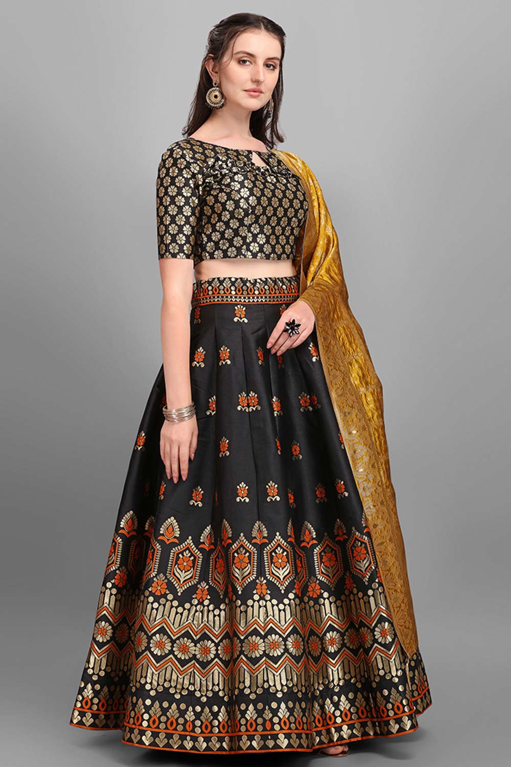 Black Jacquard Woven Lehenga Choli