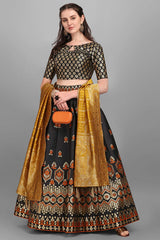 Black Jacquard Woven Lehenga Choli